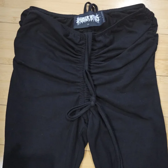 Dolls Kill Darker Wavs Fader V-Cut Washed Bell Bottoms Black Flare Leggings S - Picture 2 of 6